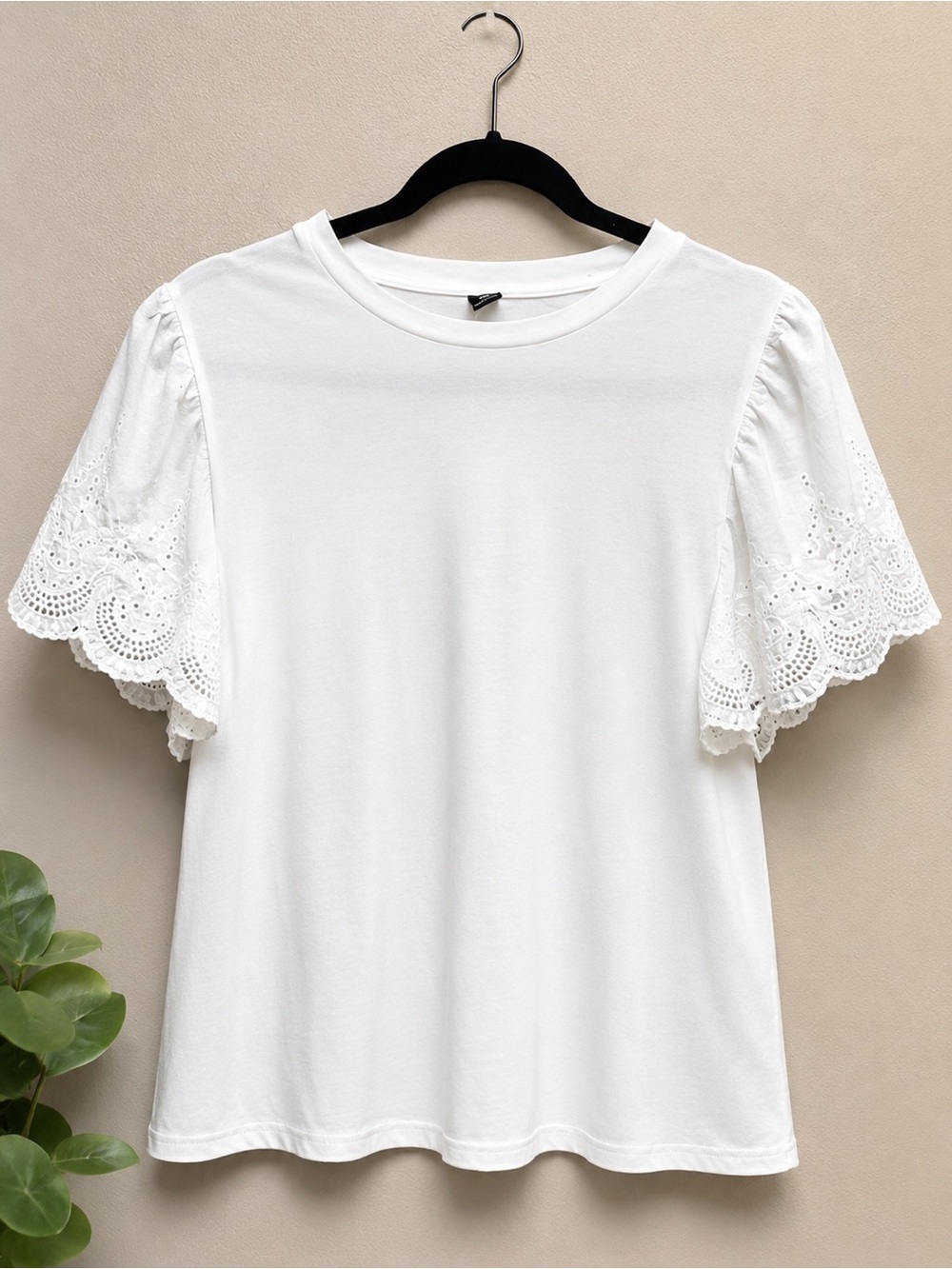 SHEIN White Eyelet Puff Sleeve Tee